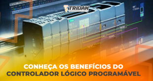 Foto de um CLP dentro de uma fábrica automatizada