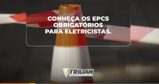 imagem com um cone desfocado ao fundo e o cta "conheça os EPCs obrigatórios para eletricistas"